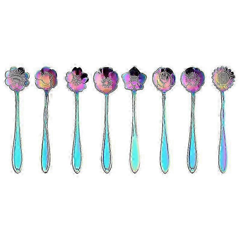 Flower-Shaped Spoon Set of 8, Durable Dishwasher Safe Teaspoons for Coffee, Tea, and Yogurt