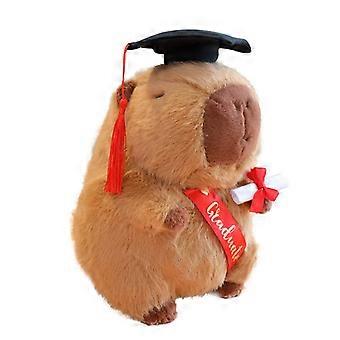 Muñeco de peluche de capibara de graduación con birrete y diploma, figura de animal de peluche suave de dibujos animados para estudiantes, lindo compañero de peluche decorativo para la escuela.