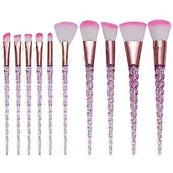 Girly Makeup Brushes Set, 10 PCS Crystal Transparent Handle Powder Foundation Brush Concealer Eye Shadow Eyeliner Eyebrow Brush for Girls Ideal Beauty