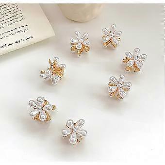10 Stück kleine Mini-Perlenkrallen-Clips mit Blumen-Design, süße künstliche Pony-Clips dekorativer Haarschmuck für Frauen Mädchen