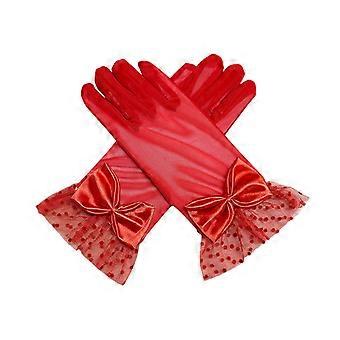 1 Paar Vrouwen Prom Handschoenen See-through Lace Bow Decor Holle Out Visnet Ruche Rand Dunne Volledige Vinger Prestaties Bruid Bruiloft Handschoenen