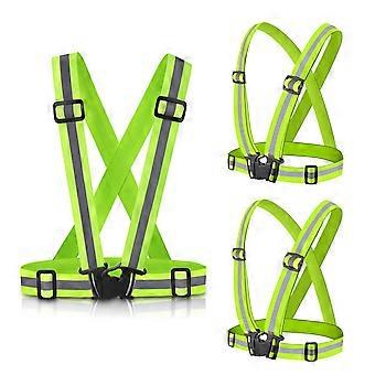 Reflective Running Vest 3 Pack Green,  Visibility Adjustable Safety Vest for Night Running, Cycling and Dog Walking