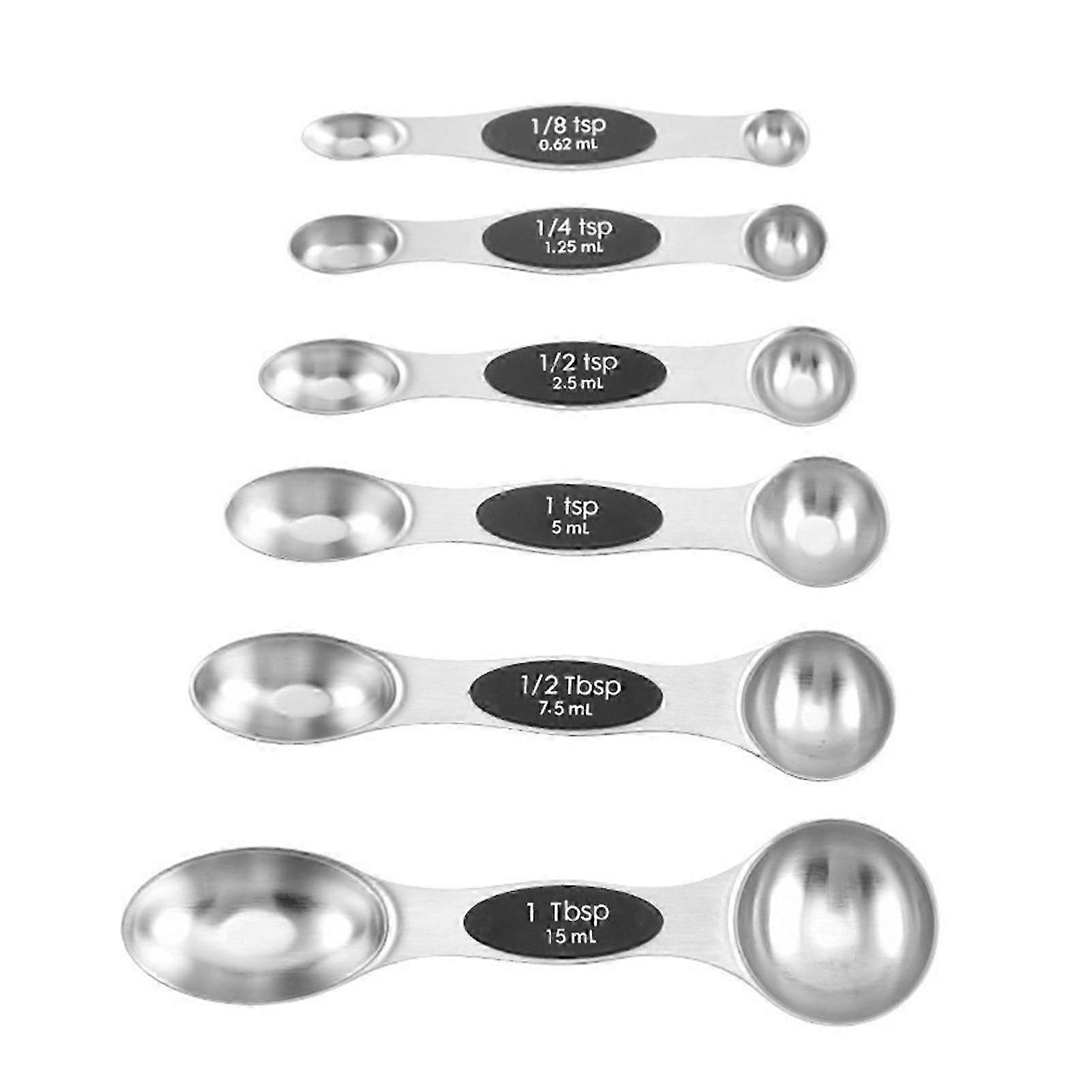 6pcs Magnetic Measuring Spoons Set, Dual-Ended Compatible Dry & Liquid, Stackable Kitchen Tool FASTXM