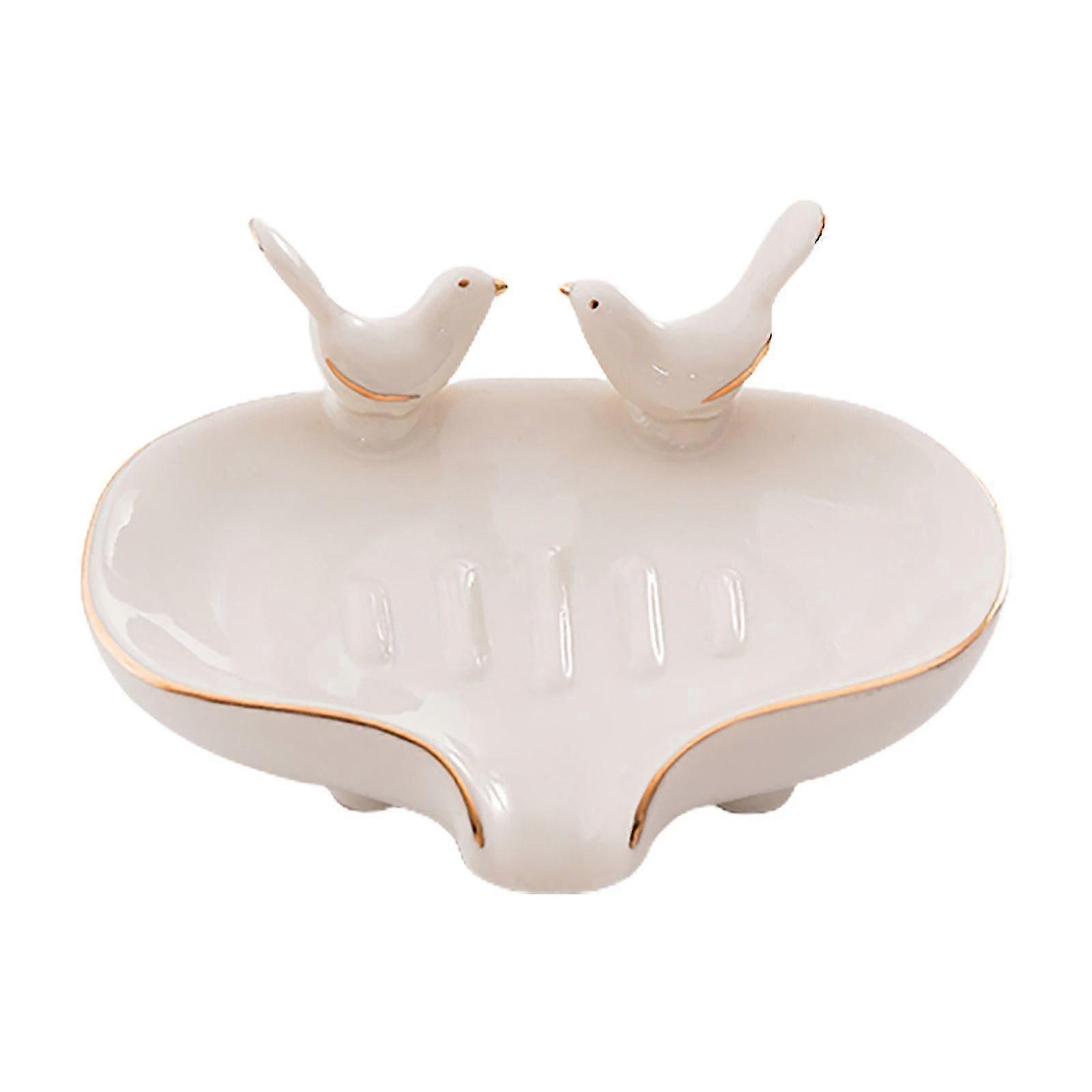 Ceramic Bird Shape Soap Tray with Self Draining Function for Bathroom Kitchen Shower
