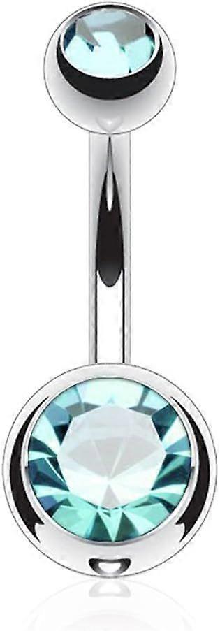 14G G23 Solid Titanium Double Gem Ball Naval Belly Button Ring