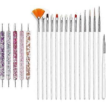 20pcs Nail Art Brush Set, Nail Design Painting Brush, Professional Nail Design Brush, Nail Fine Line Brush, White