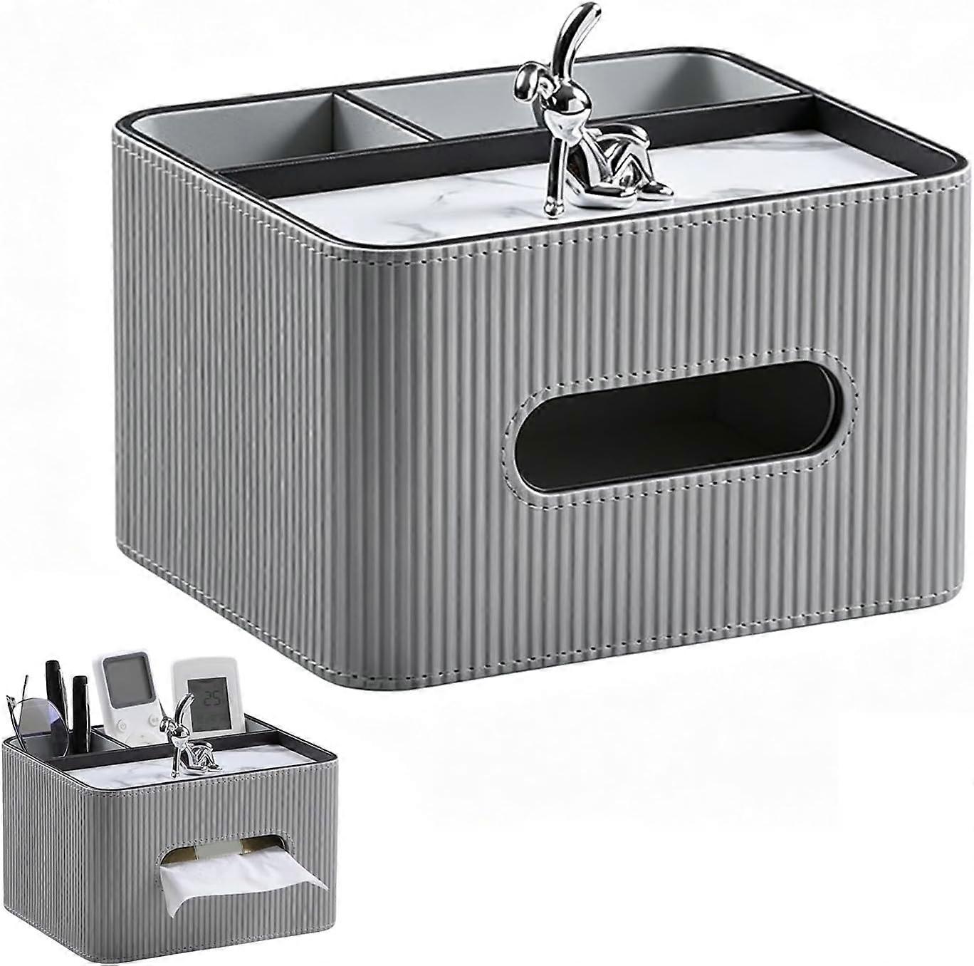 Rectangular faux leather tissue box with 2 compartments - For living r