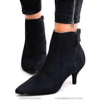 Women Zip Low Kitten Heel Ankle Booties Pointed Toe Boots Shoes