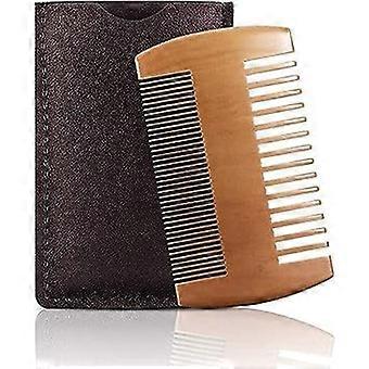 Pente de barba Pente de madeira Barba, Pente de bigode de madeira com capa de couro para cuidar da barba e cuidar