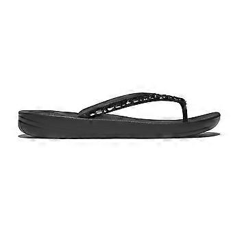 Women's Fitflop IQushion Multi-Crystal Ergonomic | All Black | Womens Arch Support Flip Flop Sandals