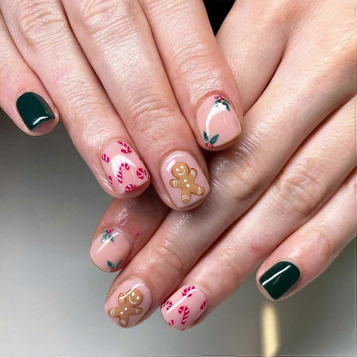 Pink Candy Cane Gingerbread Press On Nails