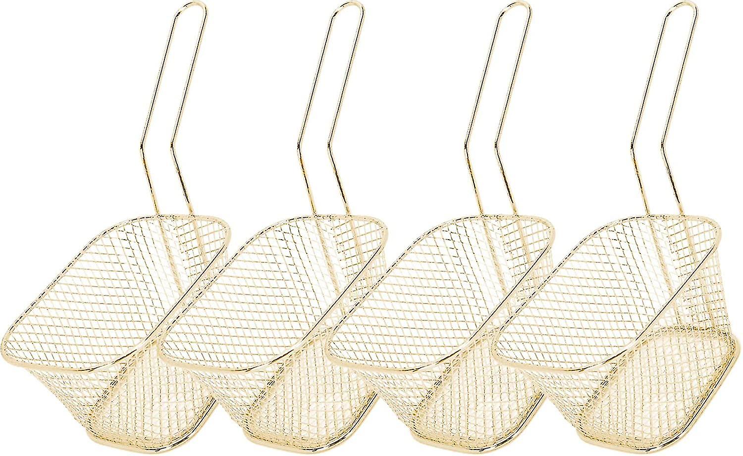 4pcs Mini Square Fry Basket, Stainless Steel French Fries Holder Mesh Fry Basket Cooking Strainer(gold)