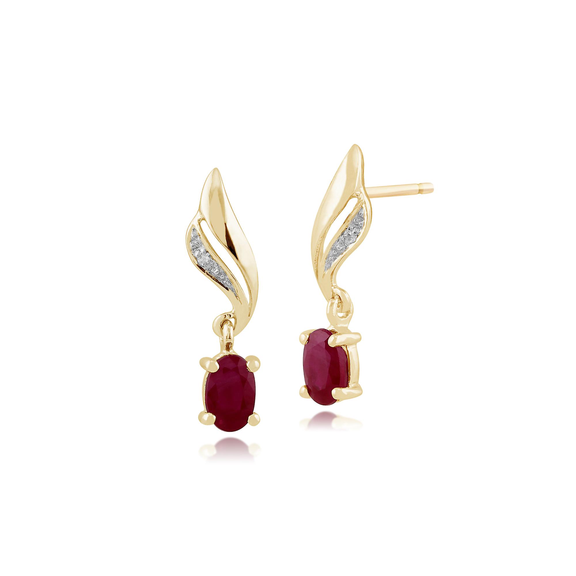 Classic Oval Ruby & Diamond Twist Drop Earrings in 9ct Yellow Gold 135E1154029