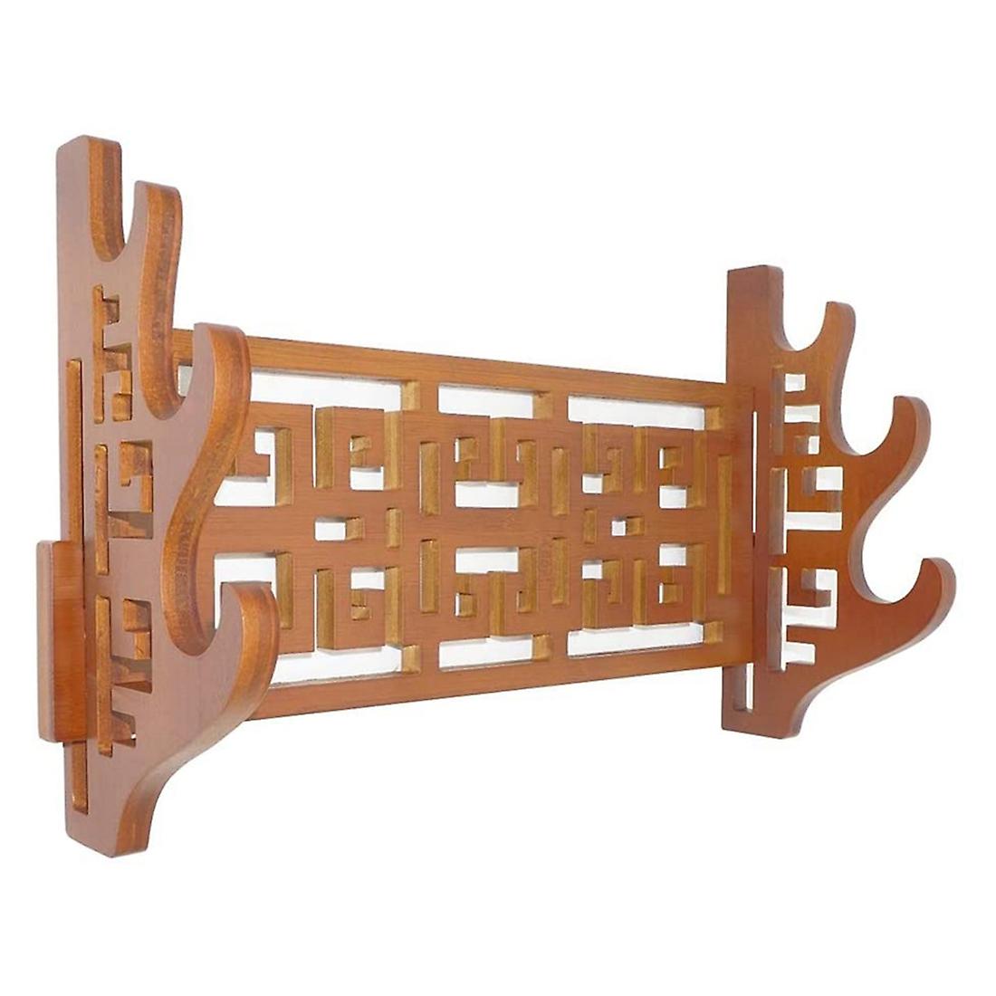 3 Tier Bamboo Sword Holder Wall Mount Display Stand Sword Rack Hanger for Katana Wakizashi Genji