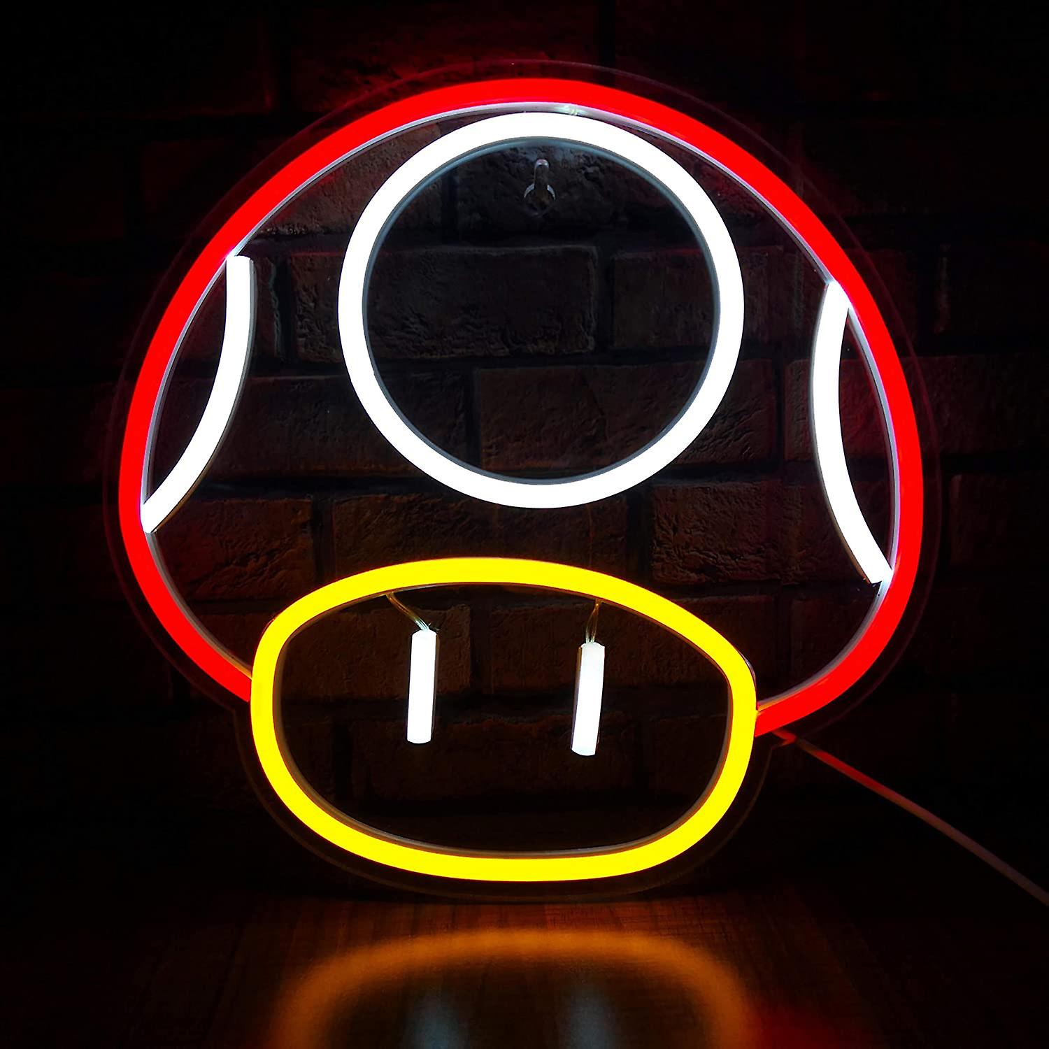 Game room decoration game LED neon light logo super mushroom NPC wall Room decoration, manhole, party, Game Club neon wall logo (red)