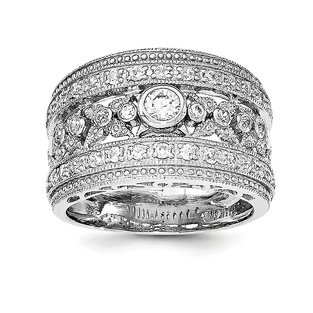 925 Sterling Silver Solid Polished Rhodium Plated With Cubic Zirconia Ring-Ring for Women - Ring Size: 6 to 8