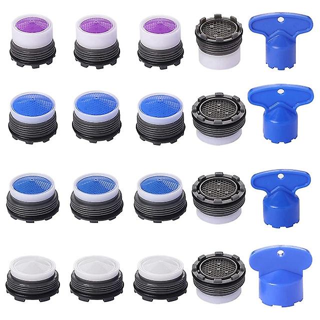20Pcs Faucet Aerators, M16.5 M18.5 M21.5 M24 Faucet Cache Aerator Water Saving Flow Restrictor With Key Removal Wrench