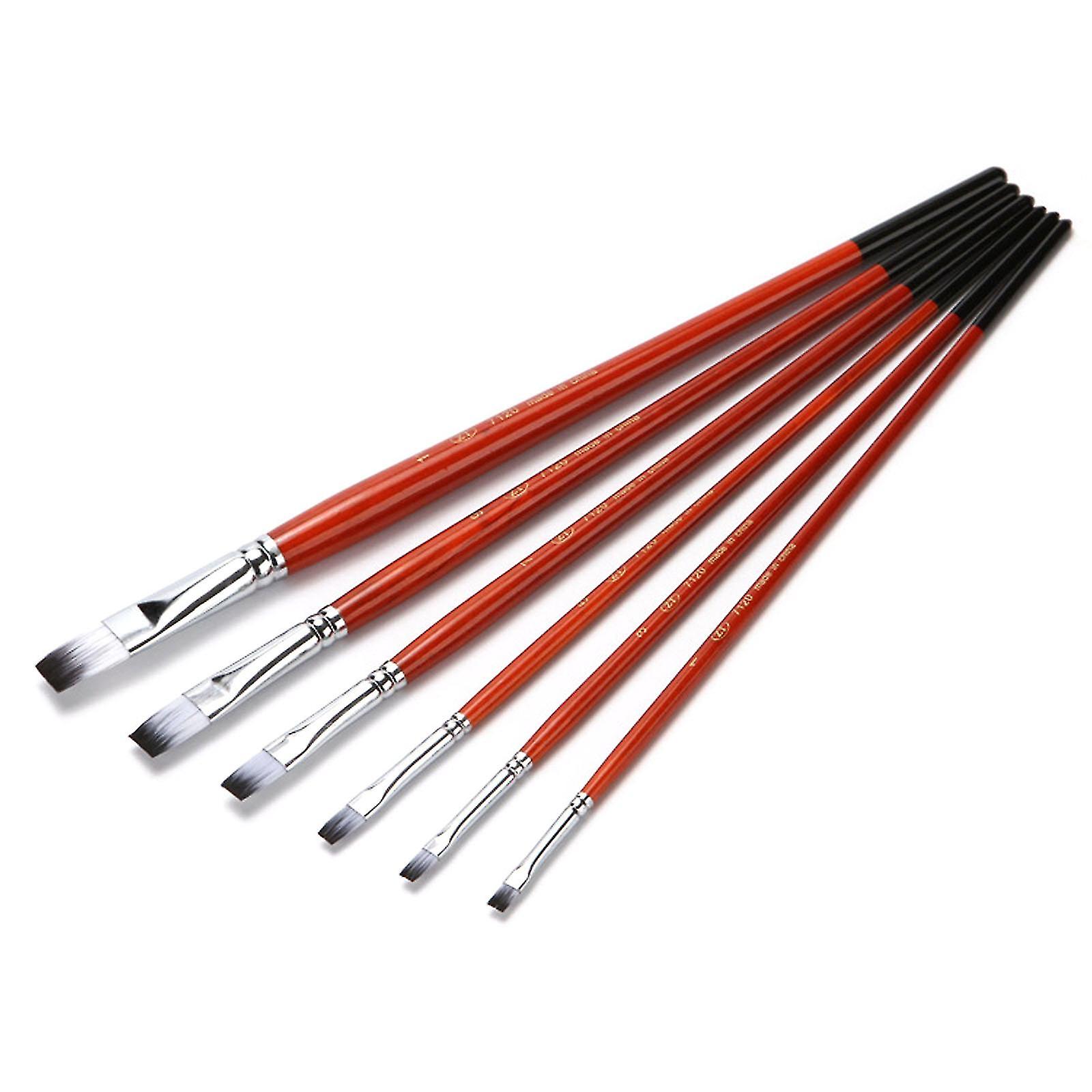 6 Pcs Acrylic Paint Brush Set Flat Angular Paintbrushes Watercolor Brushes