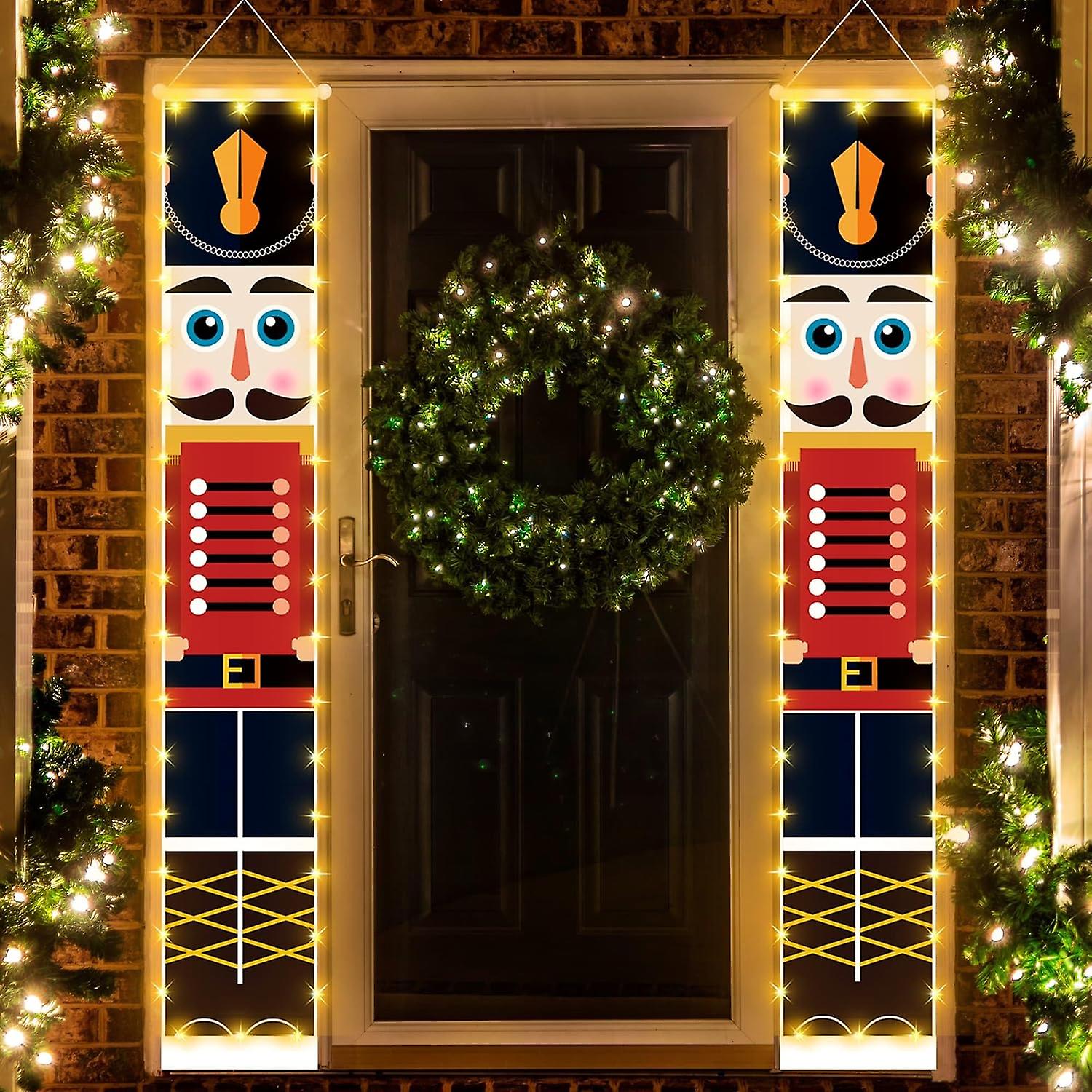 Christmas Decorations Banners with String Lights, Nutcracker Xmas Party Decor, Life Size Soldier Model Nutcracker Banners