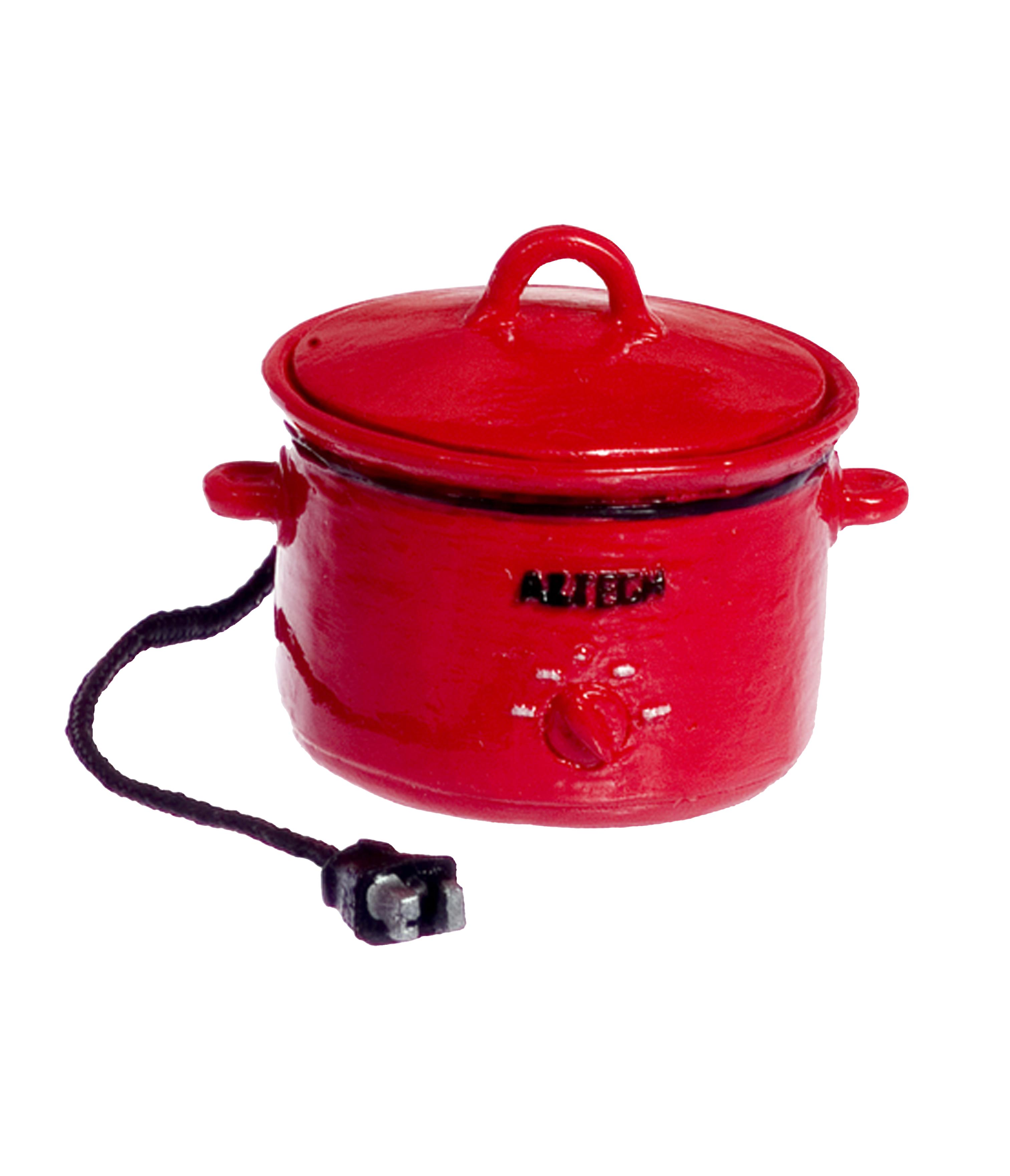 Dolls House Red Crockpot Slow Cooker With Cord Miniature Kitchen Accessory 1:12