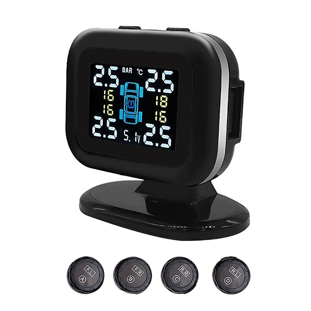 Car Tpms Tire Pressure Monitoring System Mini Usb Tire Pressure Monitor Detector With 4 External Sensors Alarm Function Usb Port