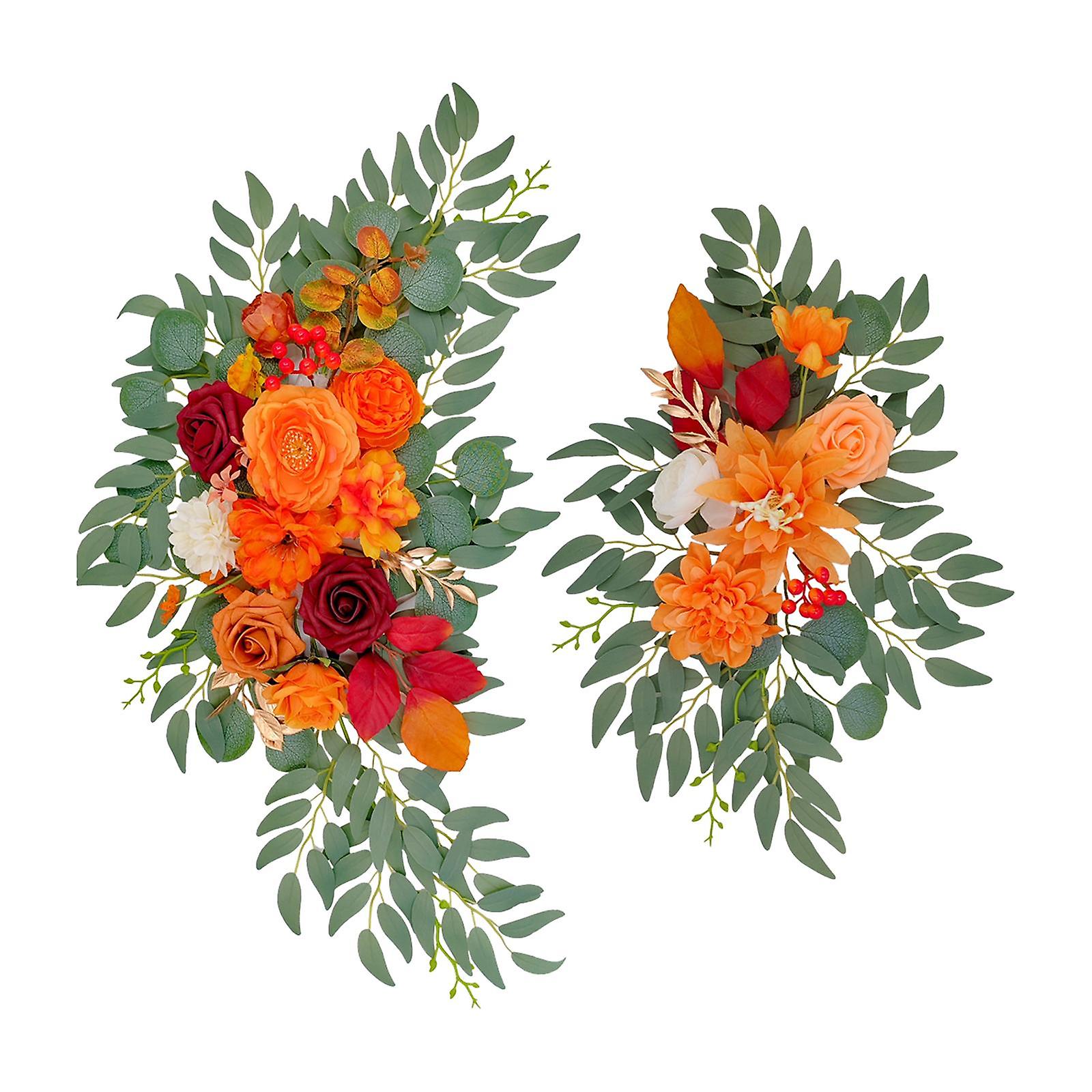 2x Artificial Floral Swag Wedding Arch Flower for Party Window Wedding Chair Orange