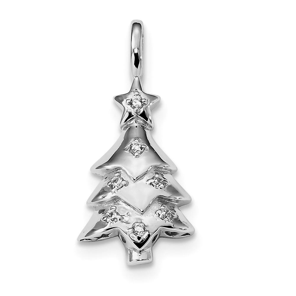 12mm 925 Sterling Silver Rhodium Plated Cubic Zirconia Christmas Tree Pendant Necklace-Pendant for Women