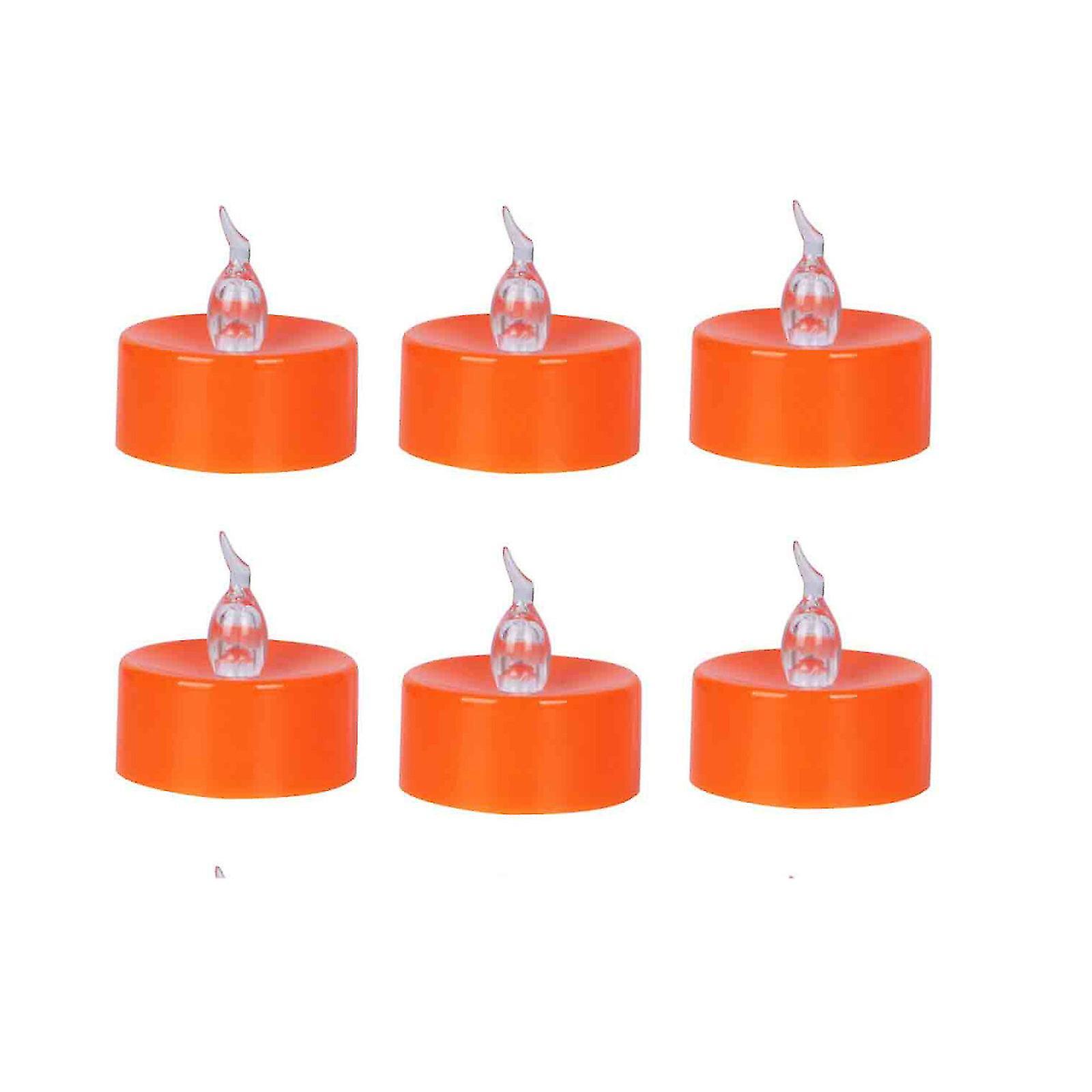 6-pack Orange Tea Candles, Powered Led Tea Lights With Warm Pumpkins For