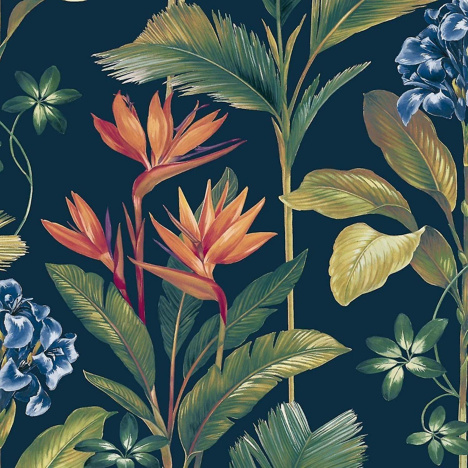 WL-8487 on roll Oliana Floral Navy Wallpaper