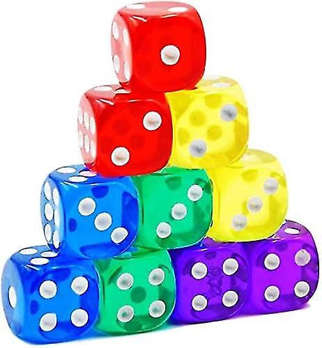 50pcs Colored Dice, 16mm Standard Dice Set Translucent 6-sided Dice For Board Games