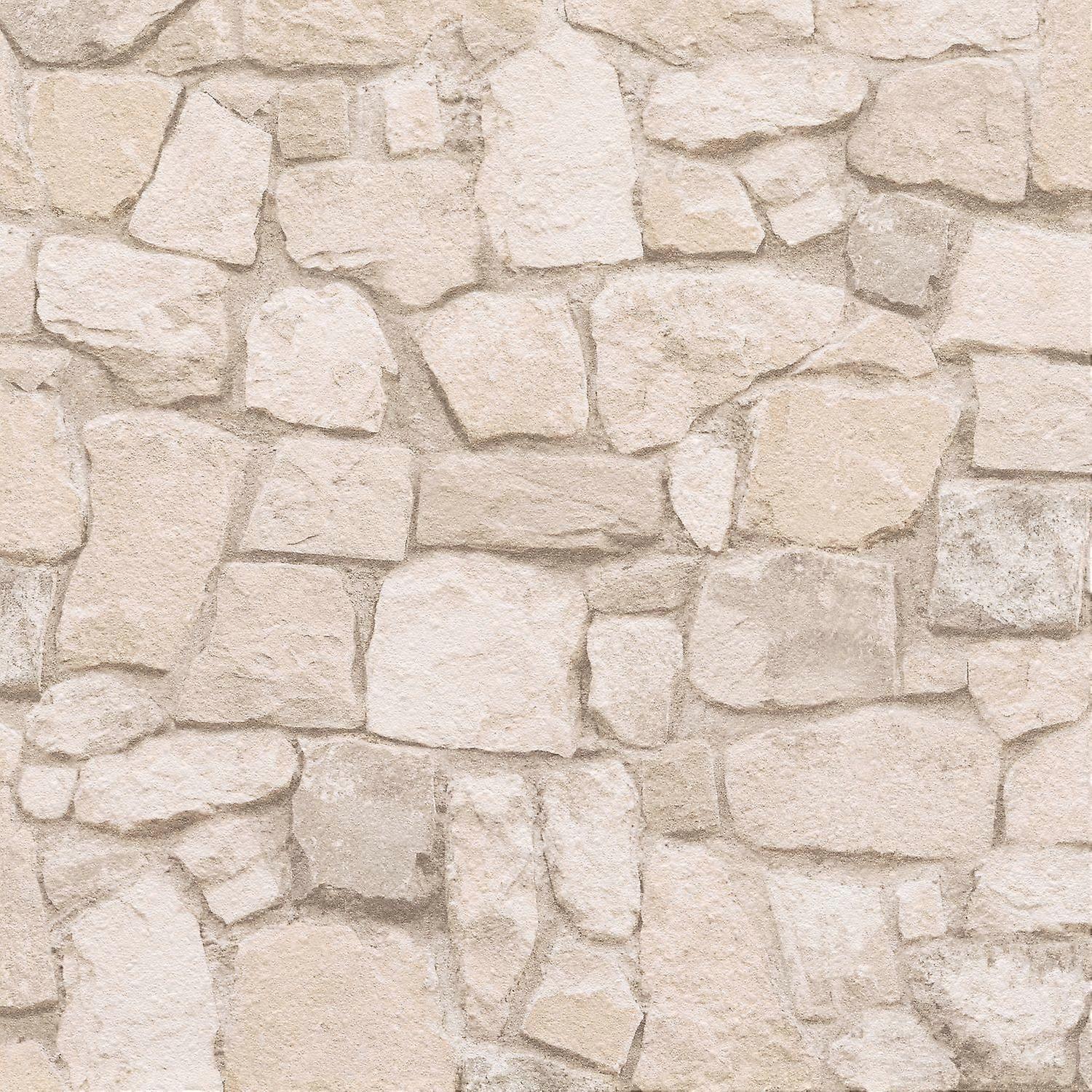 Papier peint aspect pierre carrelage Profhome 692429-GU papier peint légèrement texturé avec une texture tangible mat crème beige sable 5,33 m2