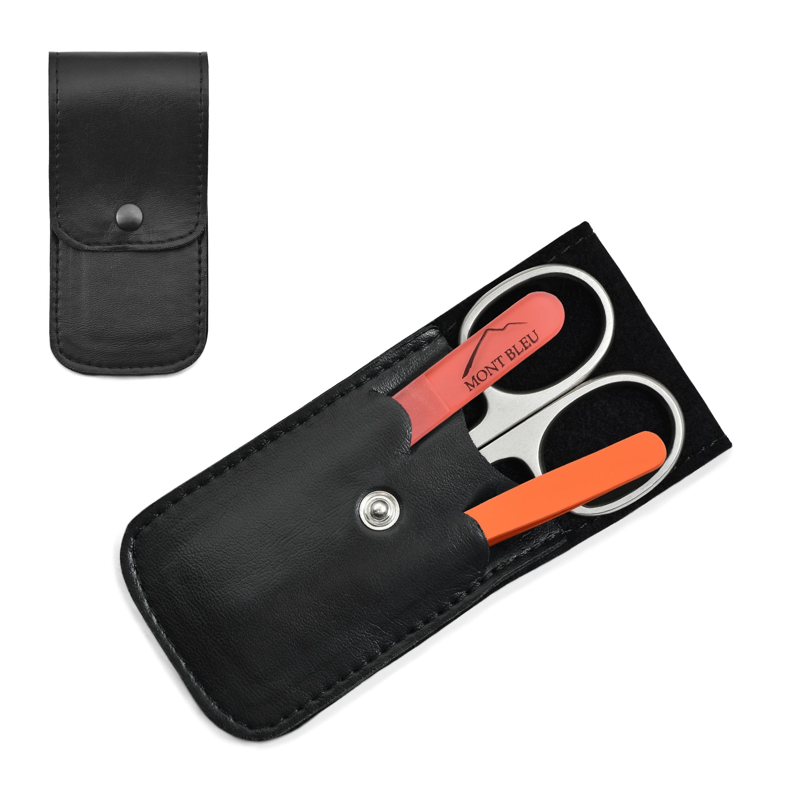 Mont Bleu 3-piece Manicure Set in Soft Leatherette Case, Simple Black - Orange