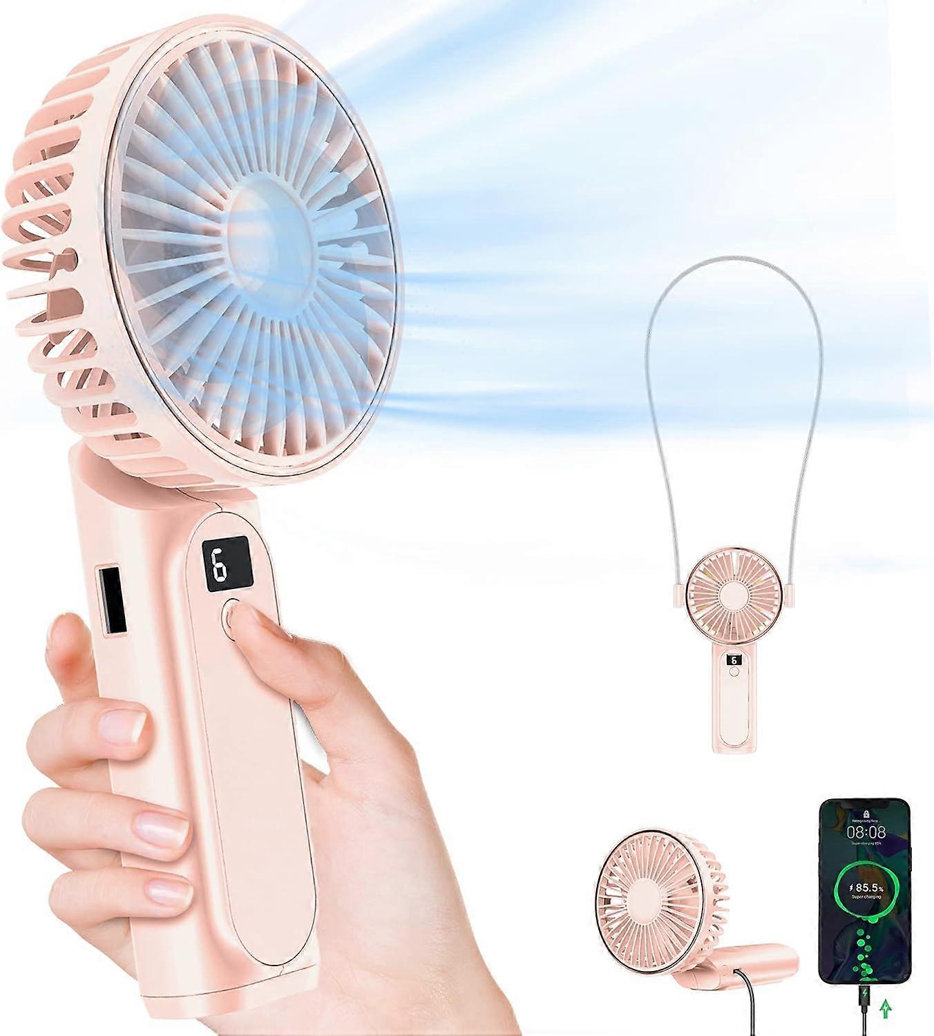 Portable Handheld Fan, Neck Fan, 4000mAh Desk Fan, 180 Adjustable, 6 Speed Wind, Display Electricity, Foldable Fan, Quiet Personal Fan with Power Bank