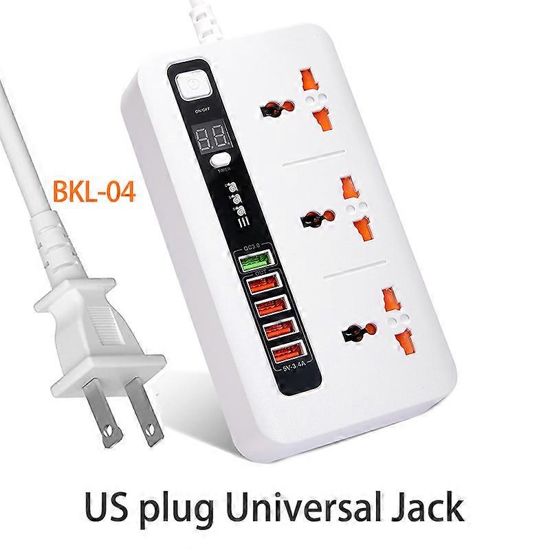 2500W Desktop Timer, 3 Universal AC Outlets, 5 Smart USB Outlets, with Switch, 2M Extension Cord