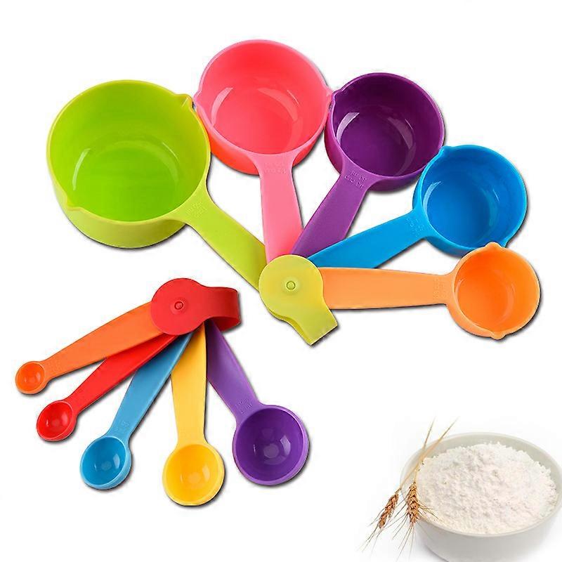 10 Pieces Plastic Measuring Cups and Spoons Set Colored for Kitchen Cooking
