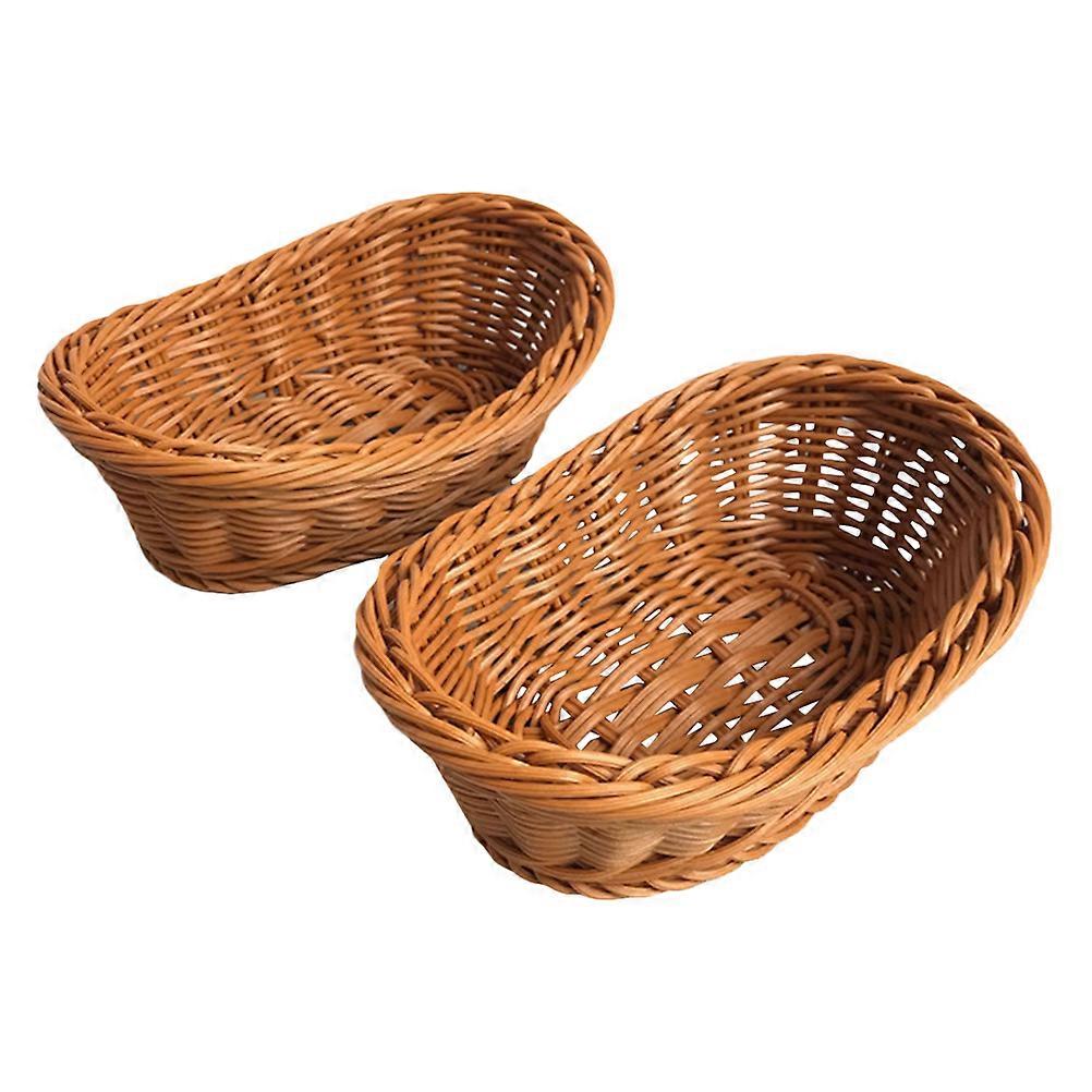 2Pcs Plastic Baskets Imitation Rattan Woven Baskets Kitchen Storage Baskets