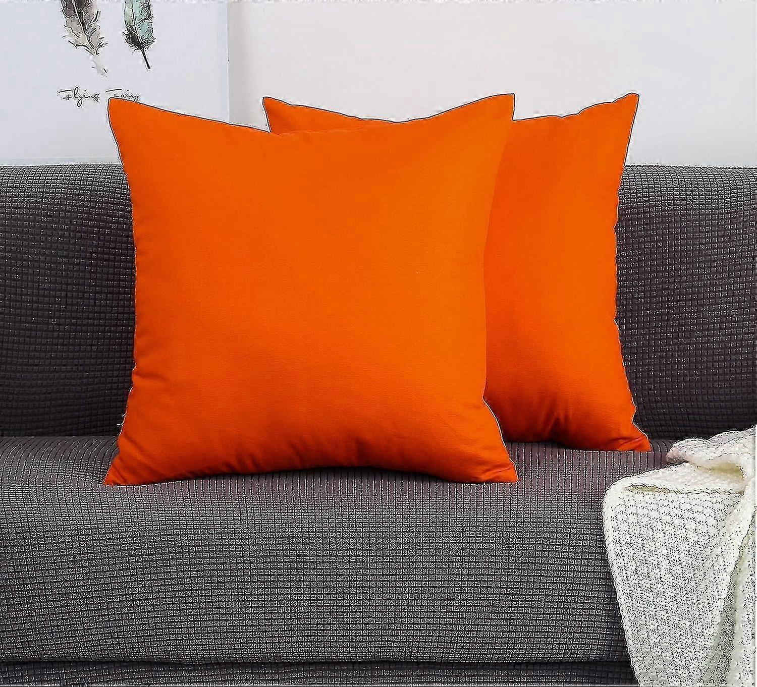 Cotton Solid Throw Pillow Covers, 18" X 18" , Orange