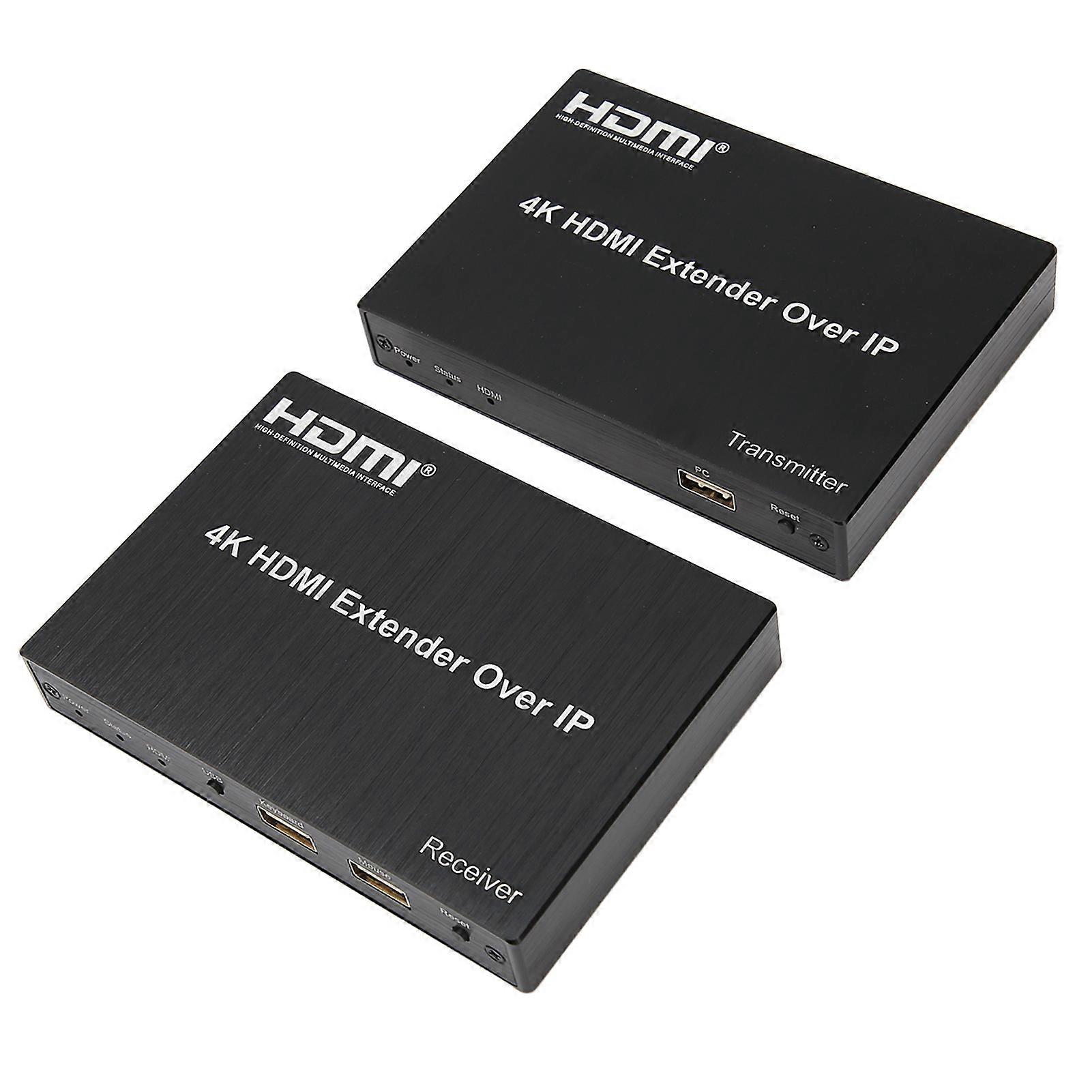 4K HD Multimedia Interface Extender Over IP Over Single Cat5e/6/6a/7 Up to 150M Support IR HD USB KVM Extender 100240V EU Plug