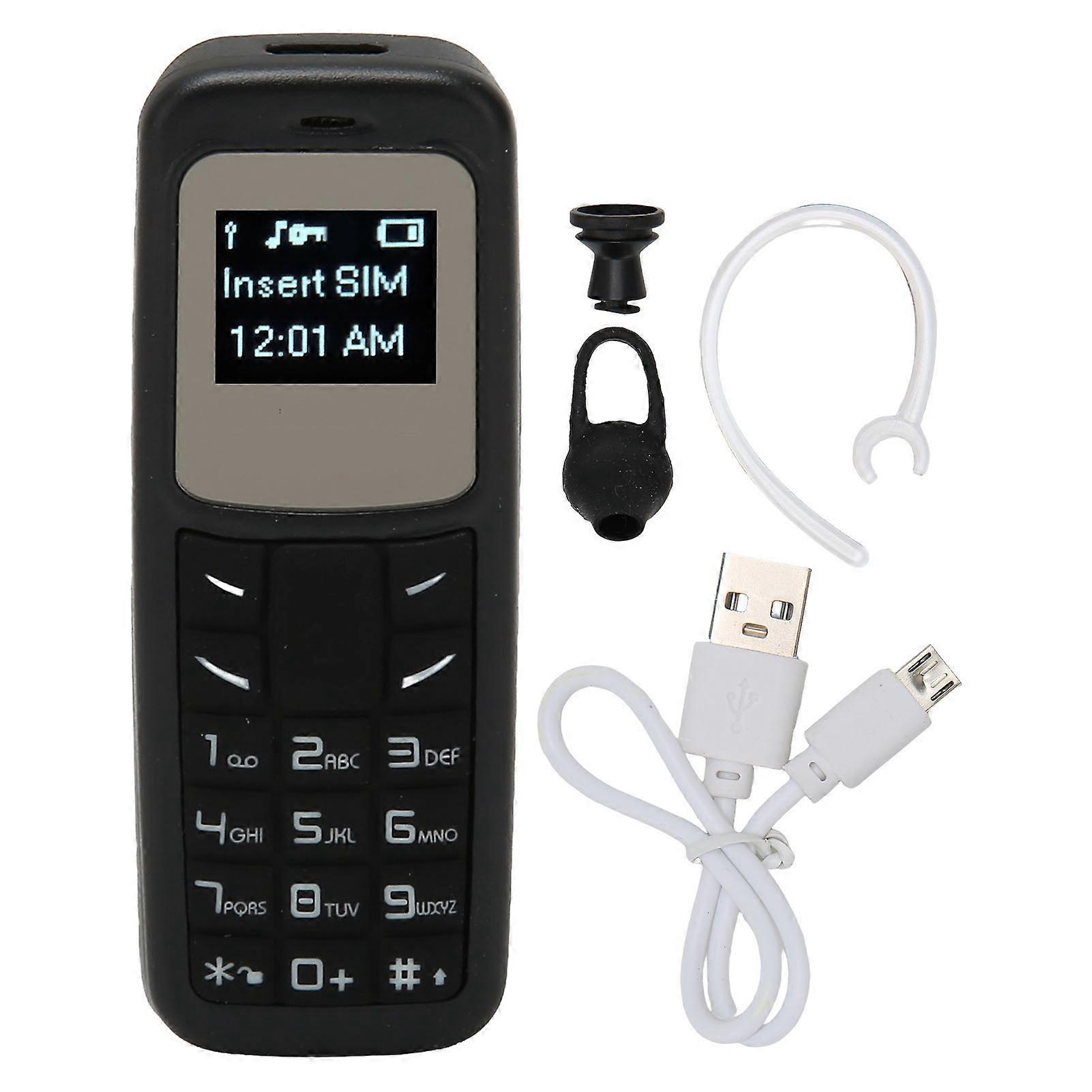 Mini Mobile Cell Phone Small Mobile Phone Bluetooth Headset Dialer with Ear Hook Support SIM 0.66inch Black