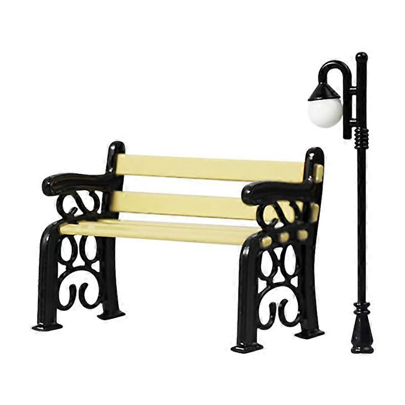 1/12 Miniature Accessories Mini Park Chair Street Lamp Set Model Simulation Toys