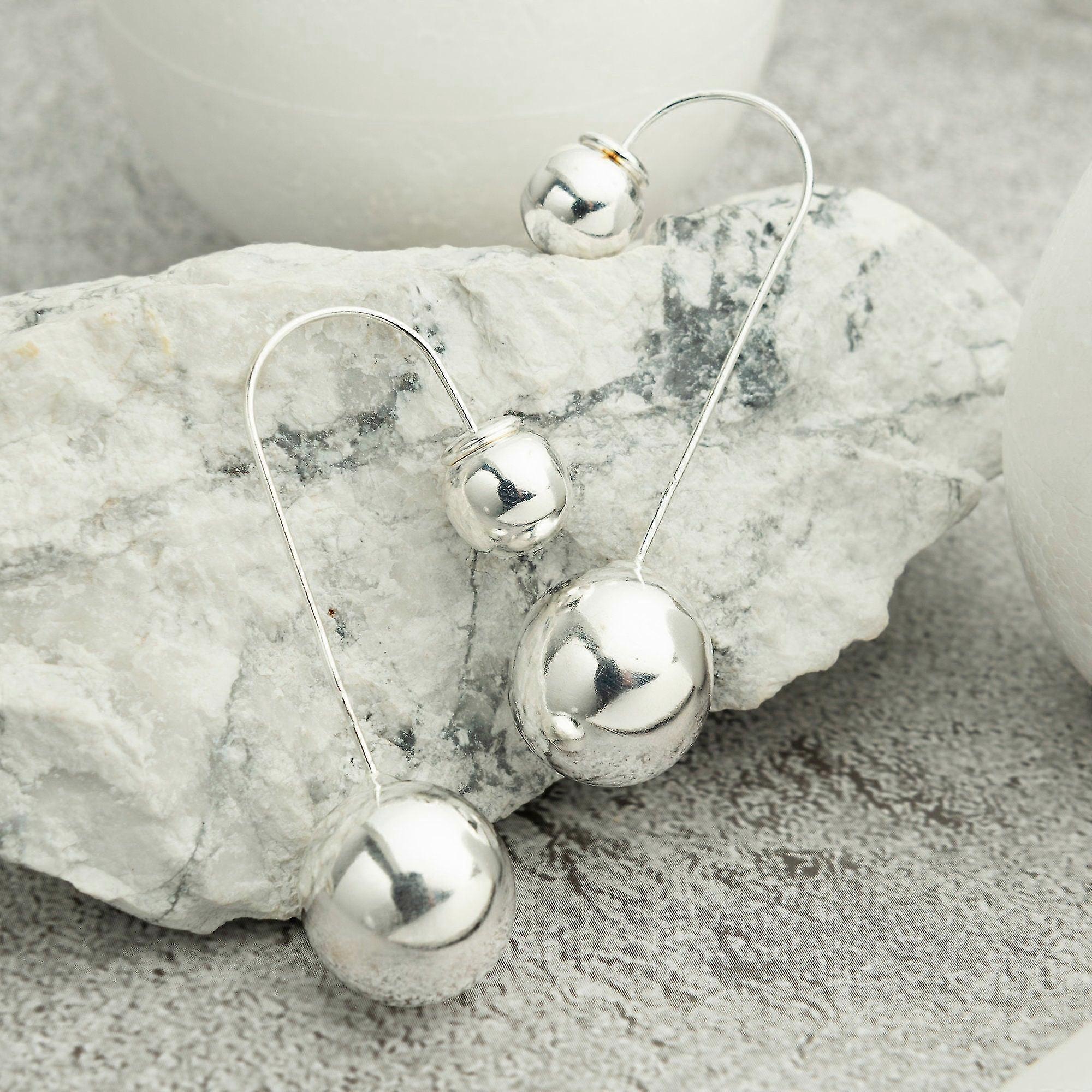 Silver big ball earrings-In stock