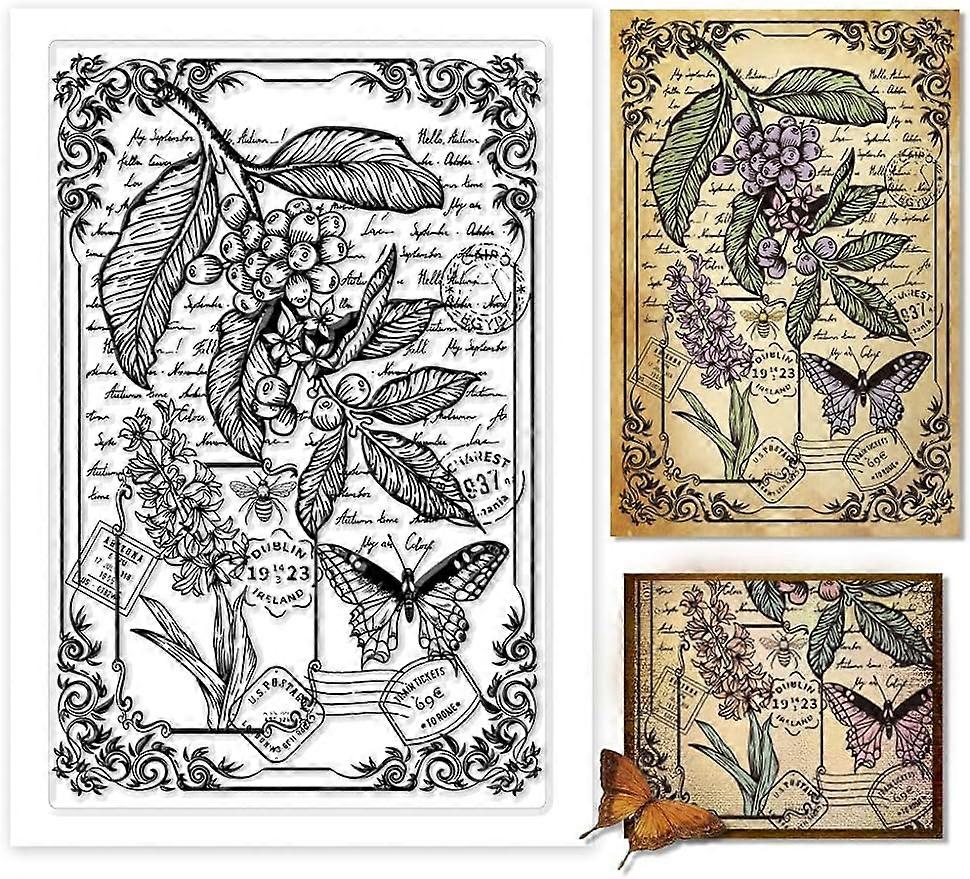 1Sheet Retro Plants Silicone Clear Stamp Seals