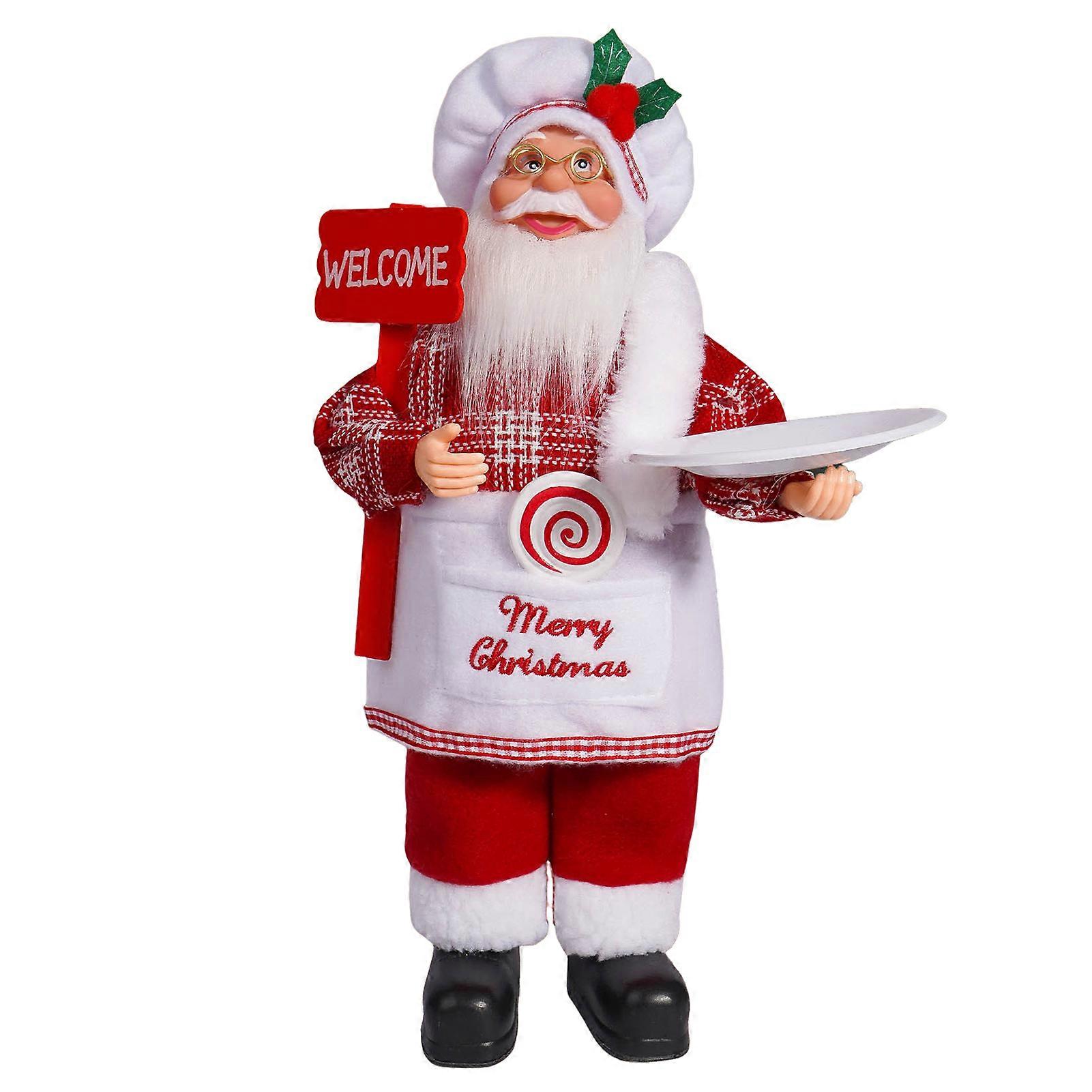 Christmas Santa Doll Decoration 12-Inch Plush Standing Santa Holding Gifts Figure Christmas Party Supplies for Home Desk Bookshelf Windowsill Decor
