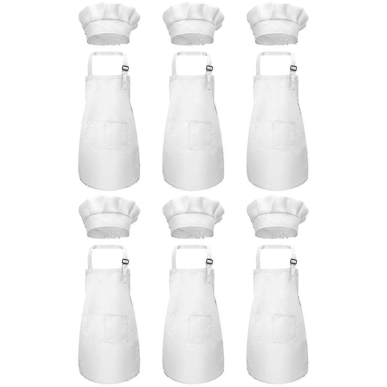 2024 12-piece Apron And Chef Hat Set, Adjustable Children's Apron With Pockets (white, Suitable For 2-6