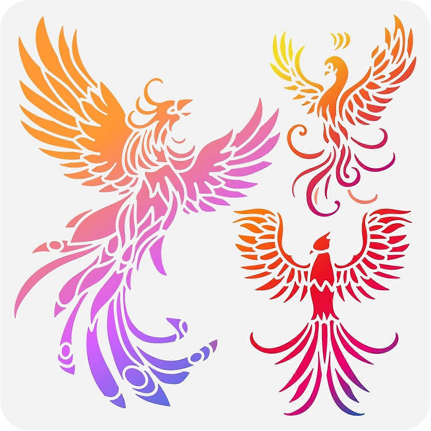 Phoenix Stencils for Painting 11.8x11.8inch Reusable Firebird Drawing Stencil DIY Craft Phoenix Pattern Painting Template for Painting on Wood Floor W