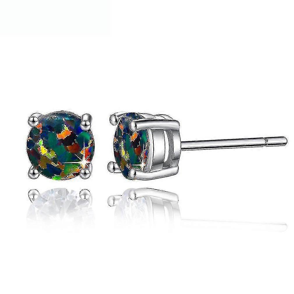 ear studs round opal 6mm four claws multicolored earrings for daily use