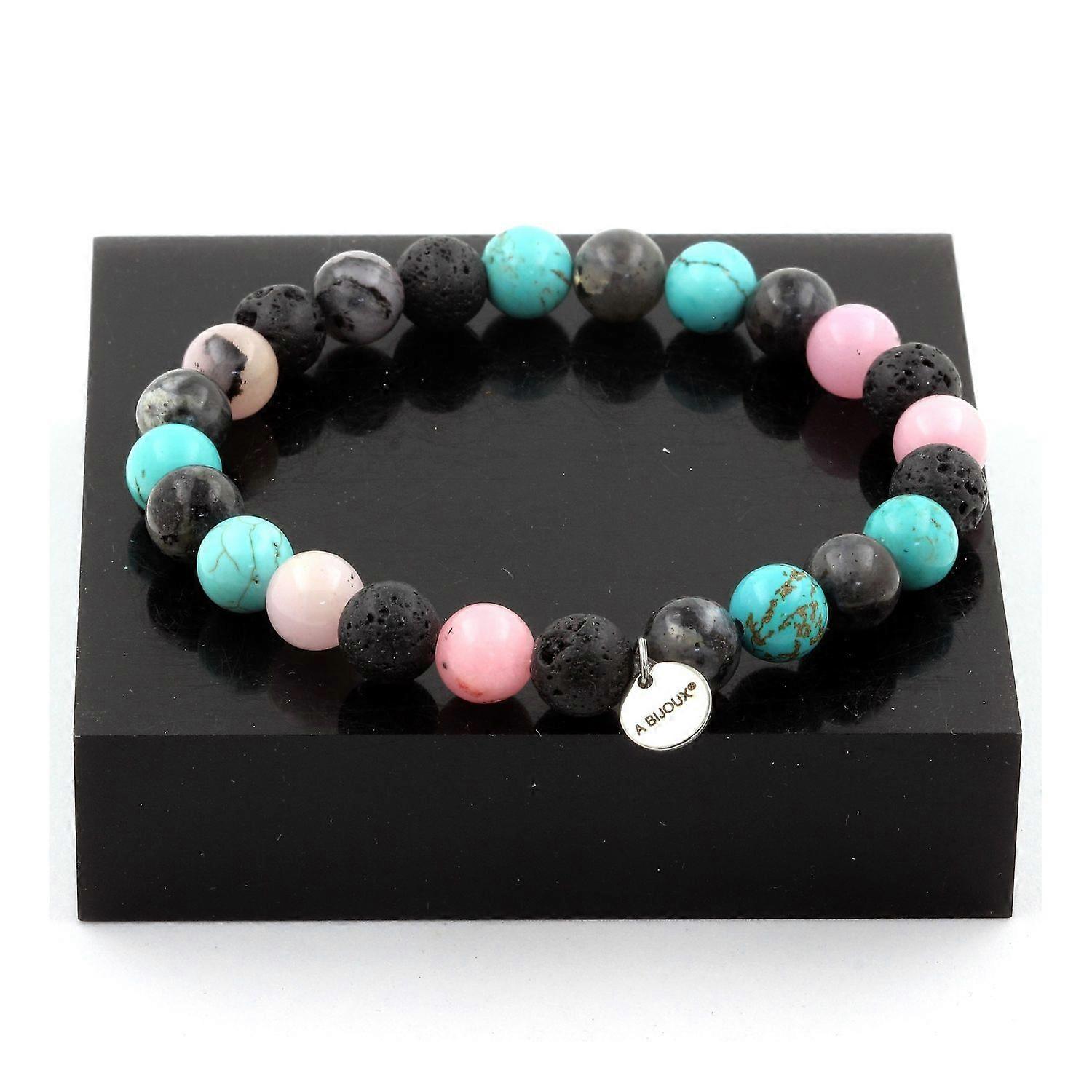 Pink Opal + Labradorite + Lava + Turquoise Beaded Bracelet 8 mm