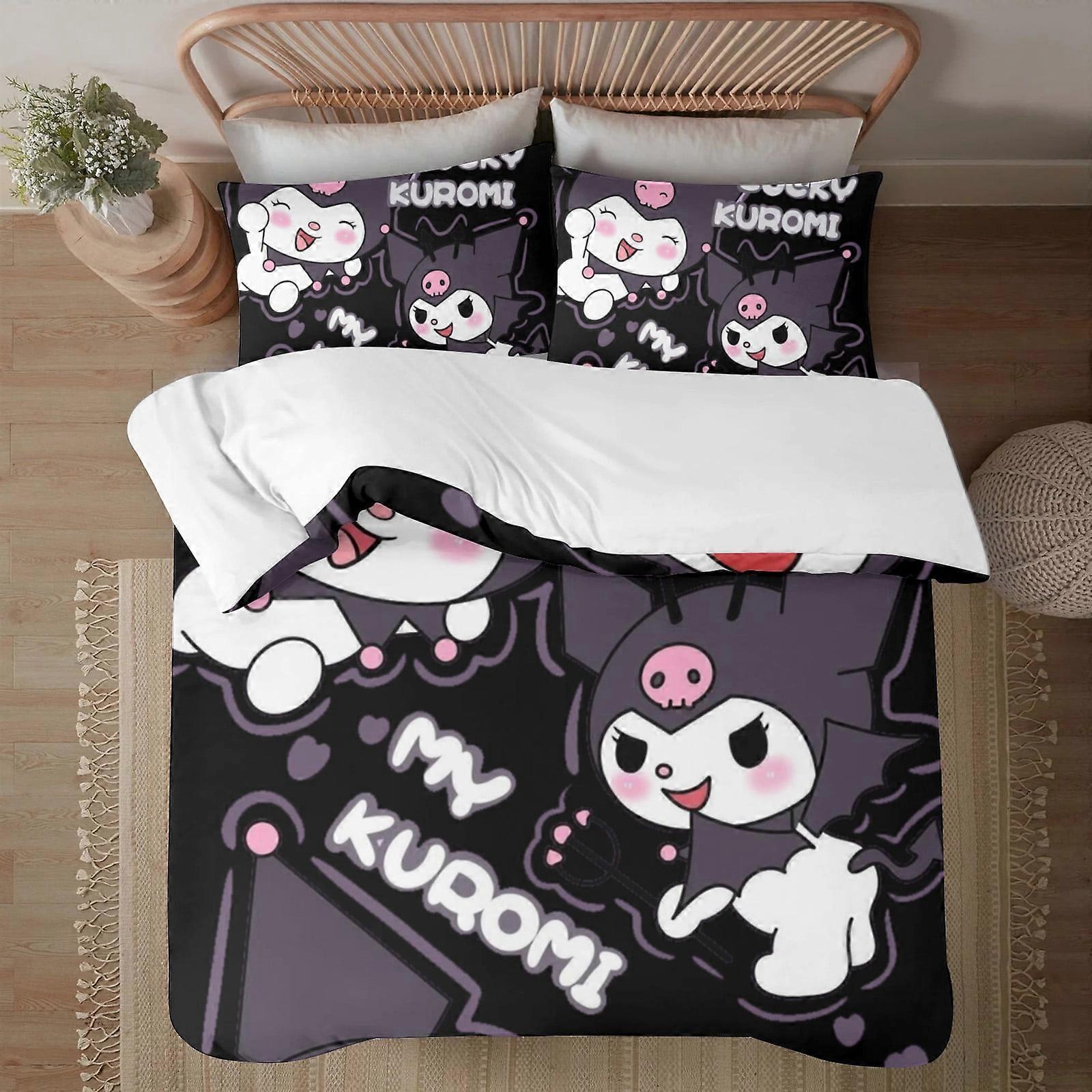 v326 Kuromi Soft 3D Impresso Capa de Edredom Conjunto de Cama com Capa de Edredom Conjunto de 3 Peças Inclui 2 Fronhas e 1 Capa Lavável na Máquina ol326