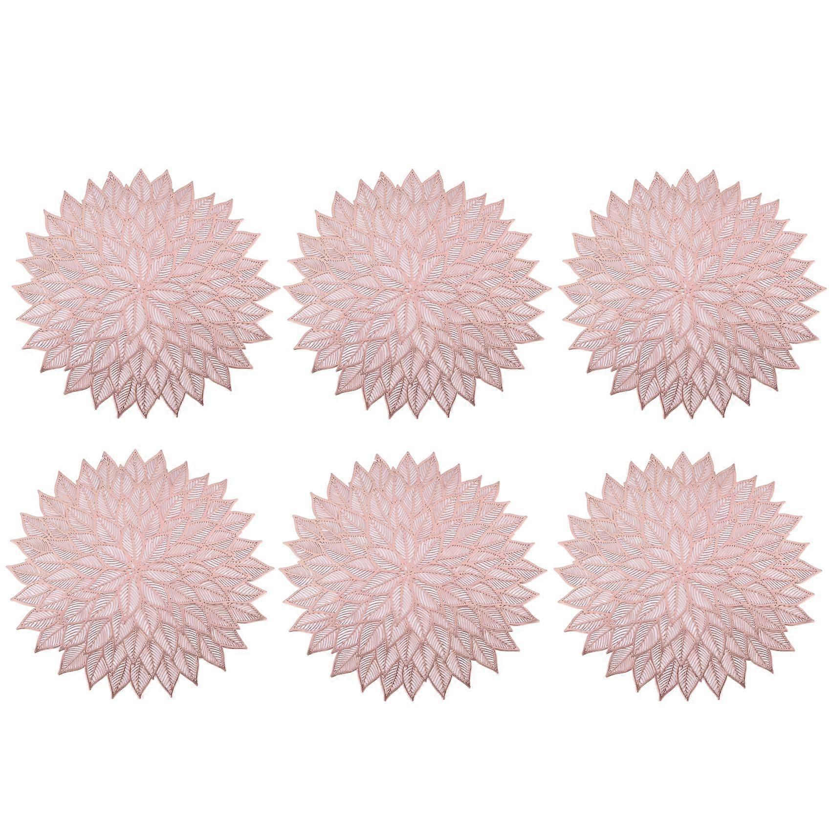 Placemats Set of 6, Round Hollow Out Flowers Place Mats for Dining Table Pressed Gold