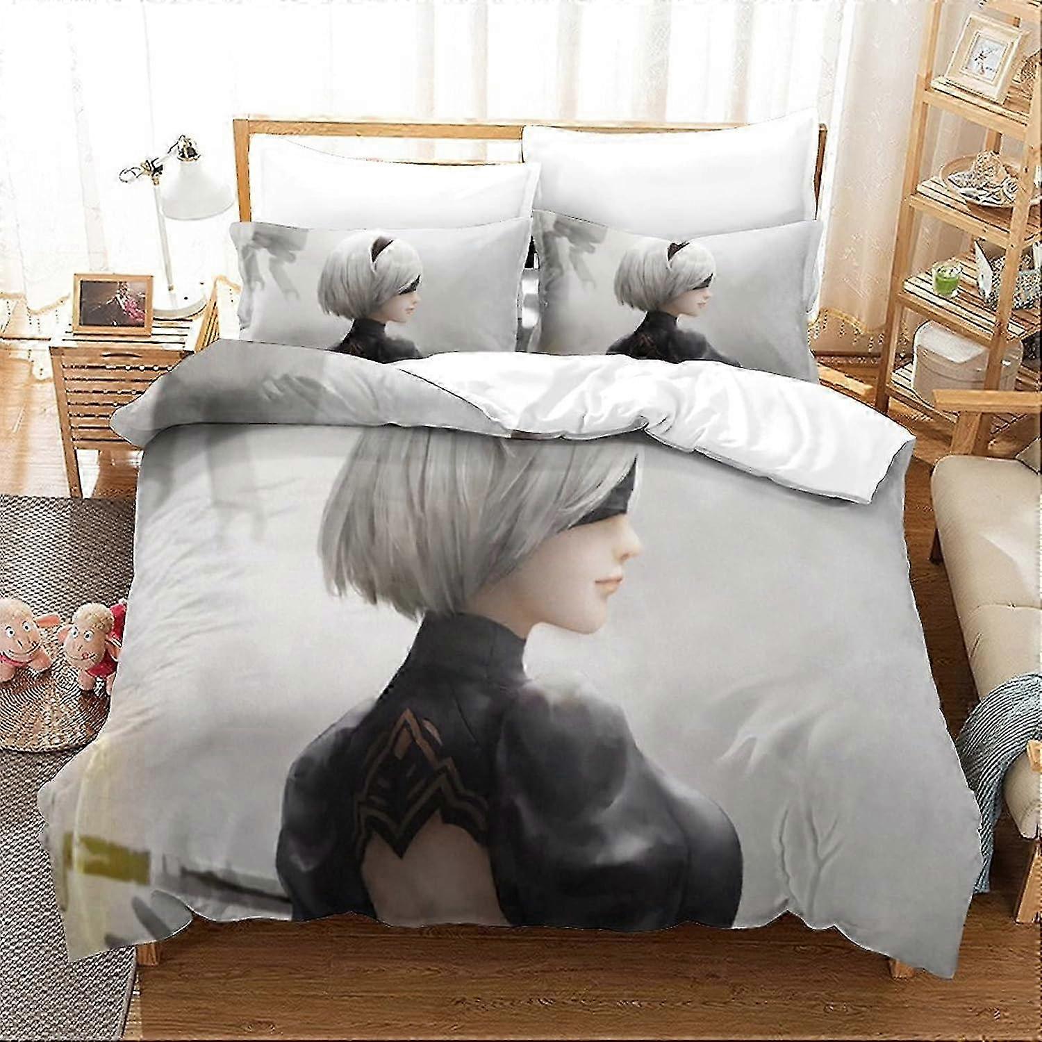 Nier Automata Ensembles de housses de couette Skull D Yorha No Type B Game Poker Skull Ensembles de literie Microfibre Single Bedding Set 135 * 200 CM